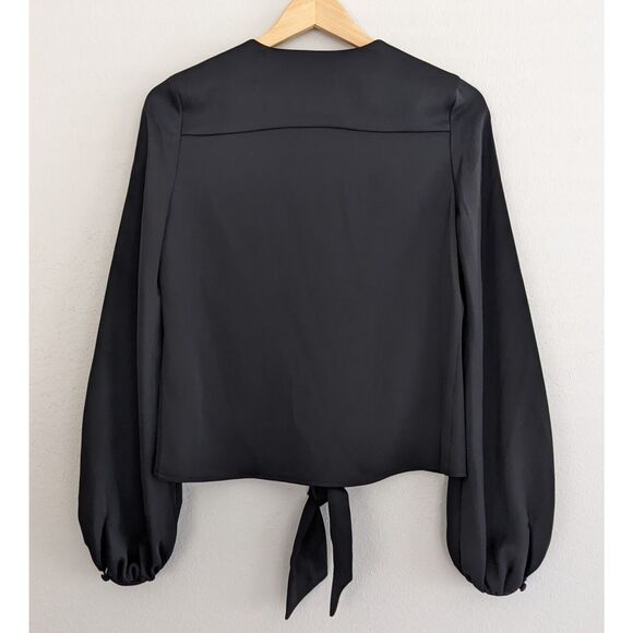 Nicholas The Label Tie Front Blouse Satin Crepe Balloon Long Sleeve Black US 2 - Picture 3 of 5
